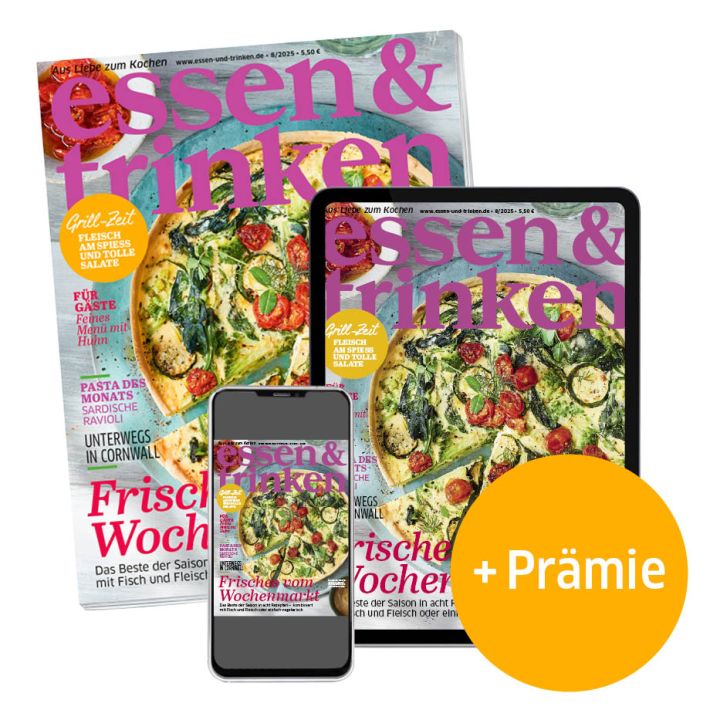 essen & trinken Abo Print + ePaper mit Pr&auml;mie (Abbildung Heft, Tablet und Smartphone mit e&t-Cover)
